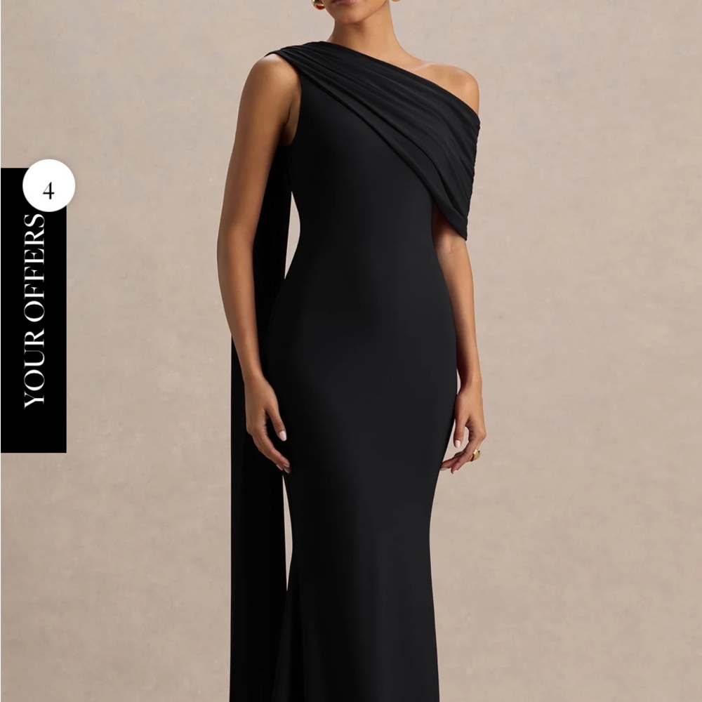 Club L London Black One-Shoulder Gown